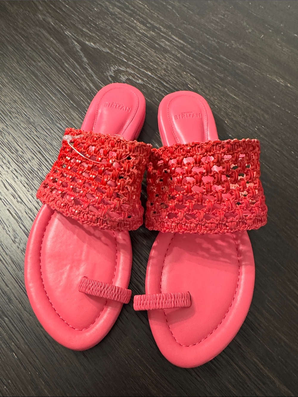 Alexandre Birman Coral Pink Braided Toe-Ring Slide Sandals